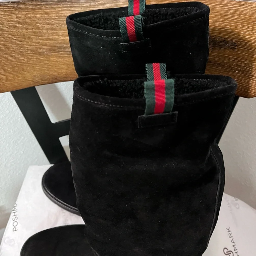GUCCI SAINT MORITZ PRE-LOVED RARE AUTHENTIC BLK SUEDE LEATHER  SHEARLING BOOTS